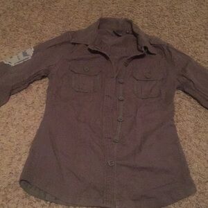 Southern Thread long sleeve kaki brown blouse xs